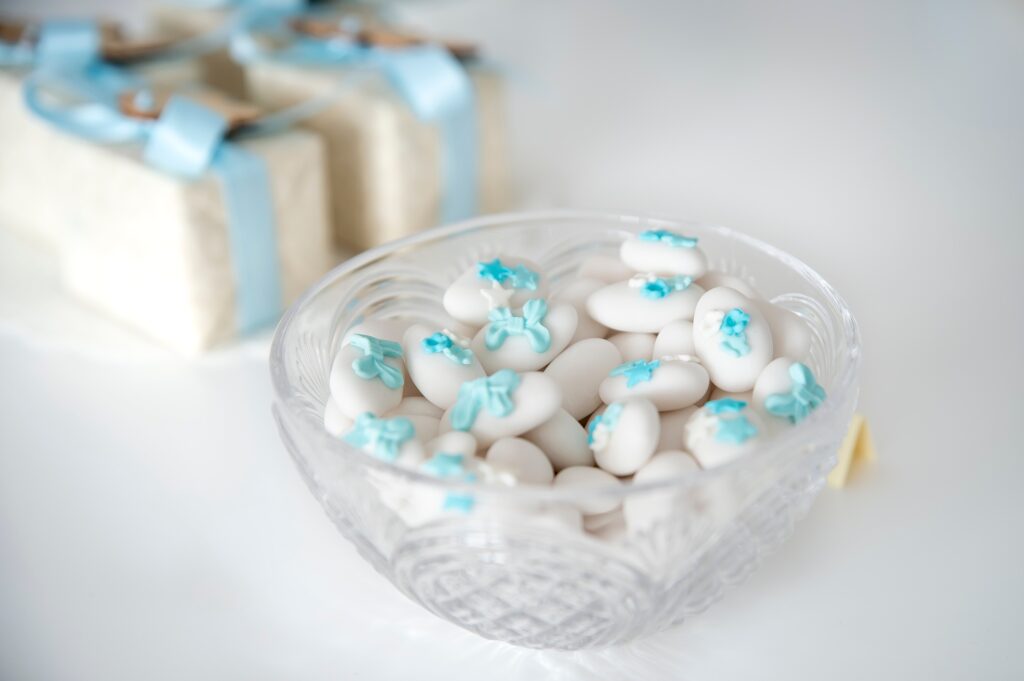 White and light blue confetti